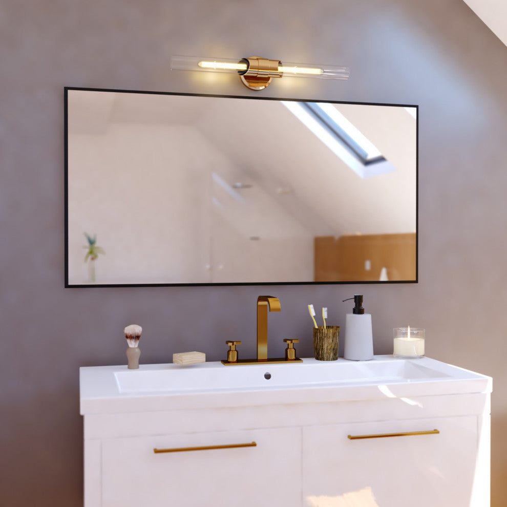 Webster 2 Light Gold Brass Bathroom Vanity Wall Sconce Fixture Clear Glass
