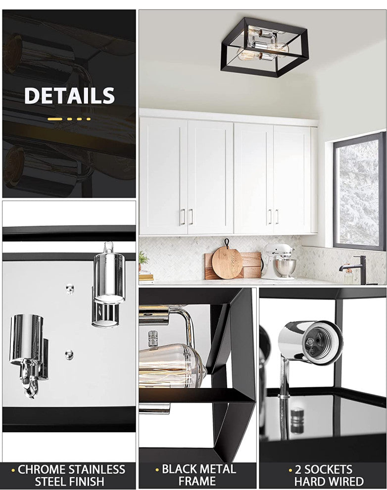 2 Light Modern Ceiling Lamp, Chrome