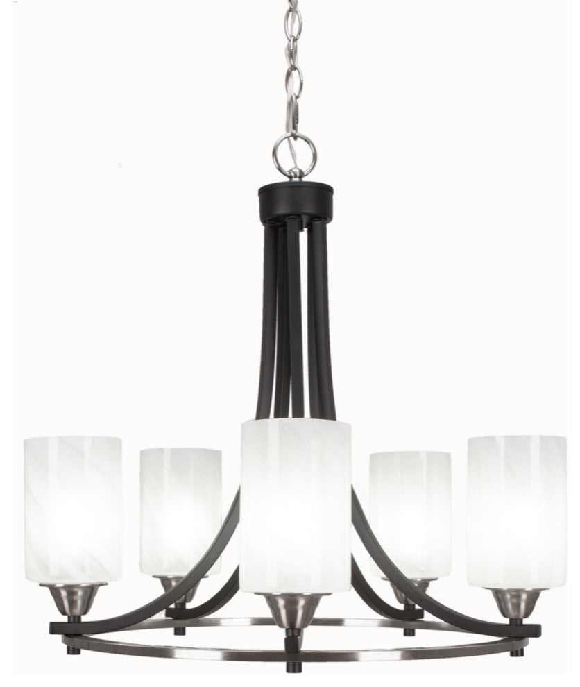Paramount 5-Light Chandelier, Matte Black & Brushed Nickel, 4" White Muslin