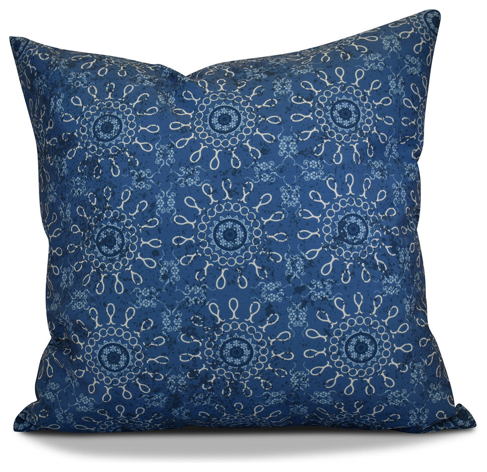 Sun Tile Geometric Print Outdoor Pillow, Blue, 20"x20"