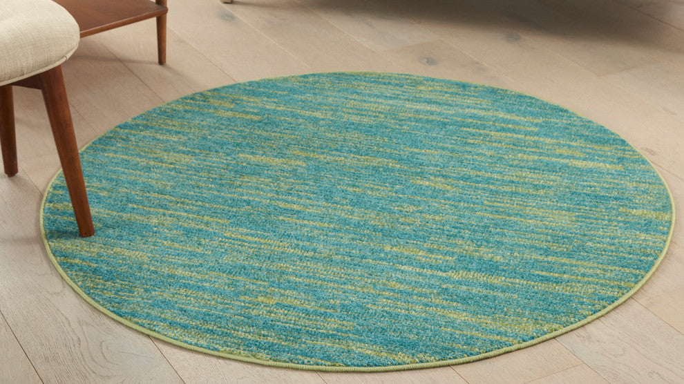 Nourison Essentials 4' x Round Blue Green Outdoor Area Rug