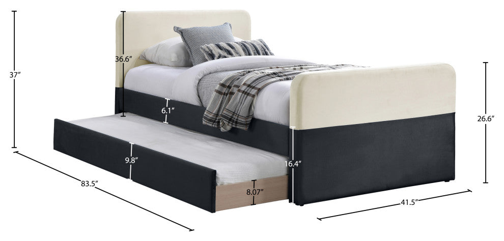 Ivy Upholstered Trundle/Storage Bed, Black, Twin, Velvet