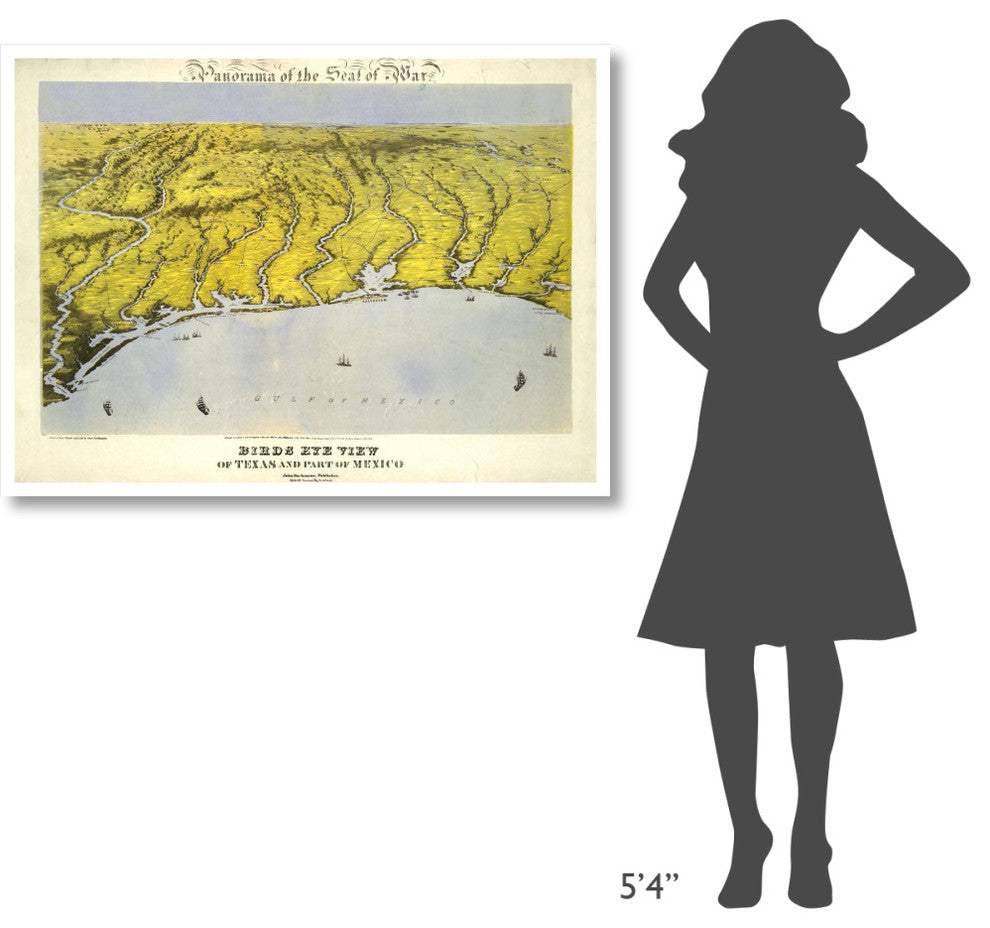 "Texas and Part of Mexico, 1861" Digital Paper Print by John Bachmann, 46"x34"