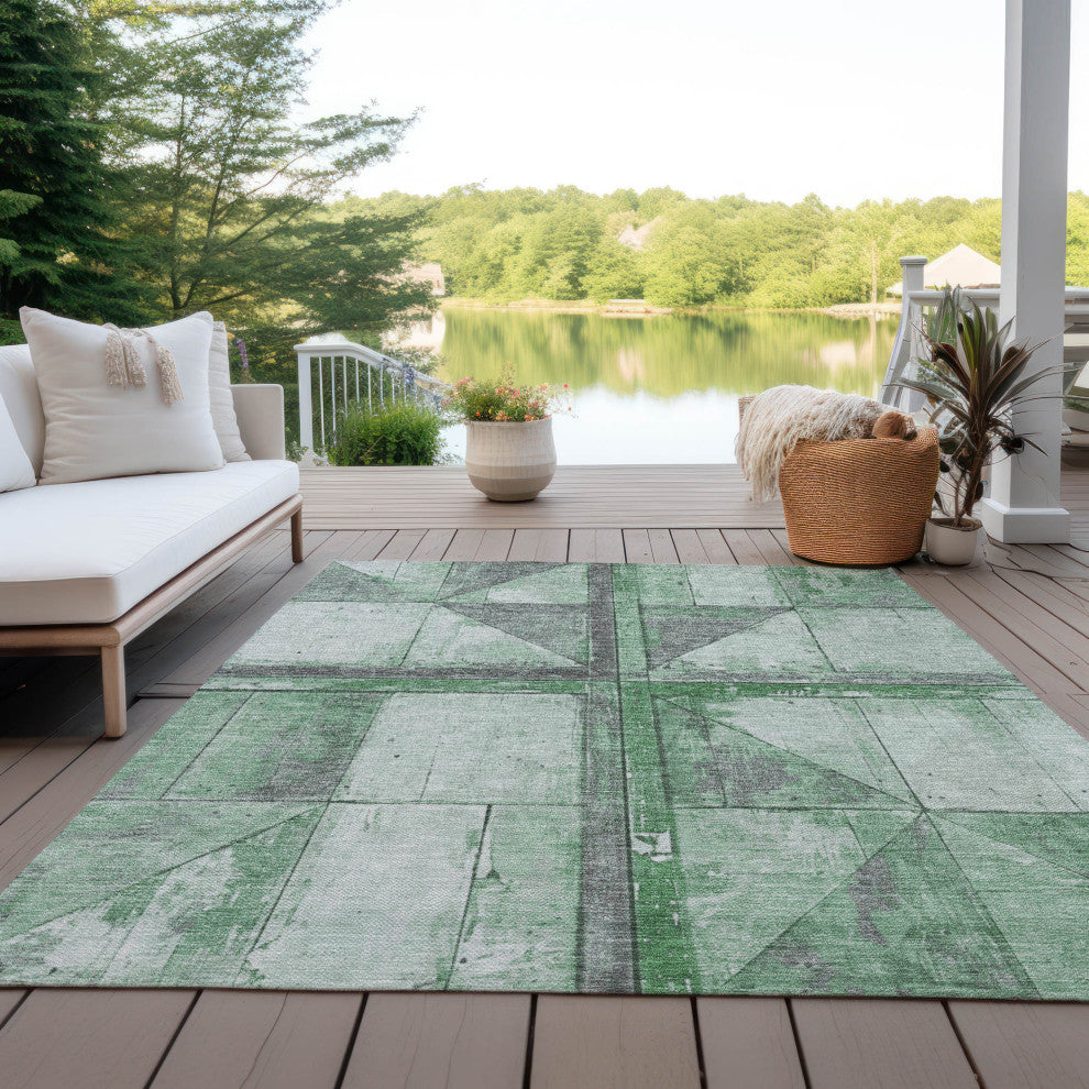 Machine Washable Indoor/Outdoor Chantille ACN1876 Green 5' x 7'6" Rug
