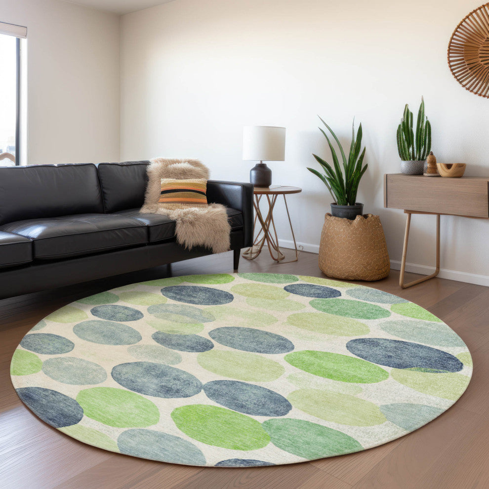 Machine Washable Indoor/Outdoor Chantille ACN1898 Navy 8' x 8' Round Rug