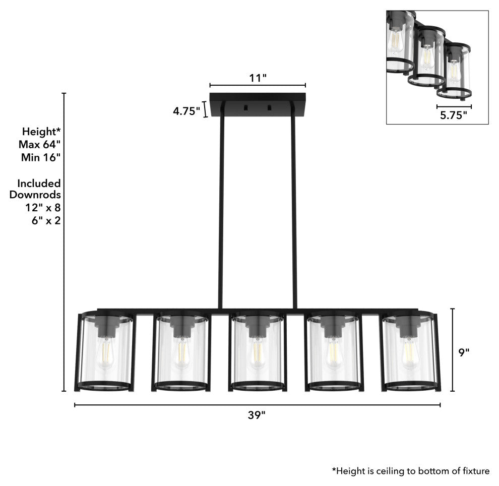 Astwood Matte Black With Clear Glass 5 Light Chandelier Ceiling