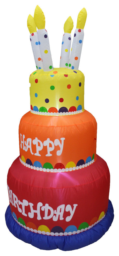 6' Tall Colorful Happy Birthday Inflatable With Candles Lighted Decoration