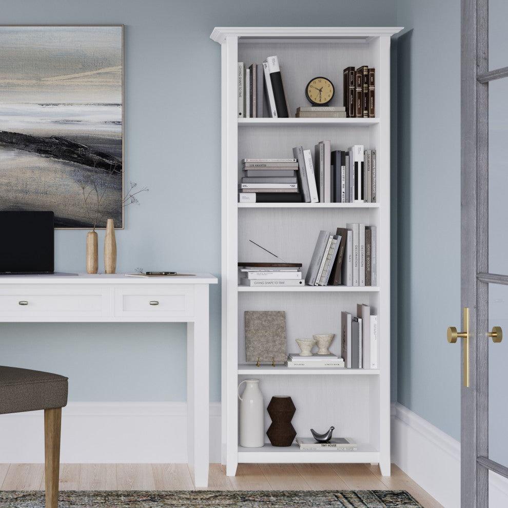 Acadian Solid Wood 5 Shelf Bookcase, White