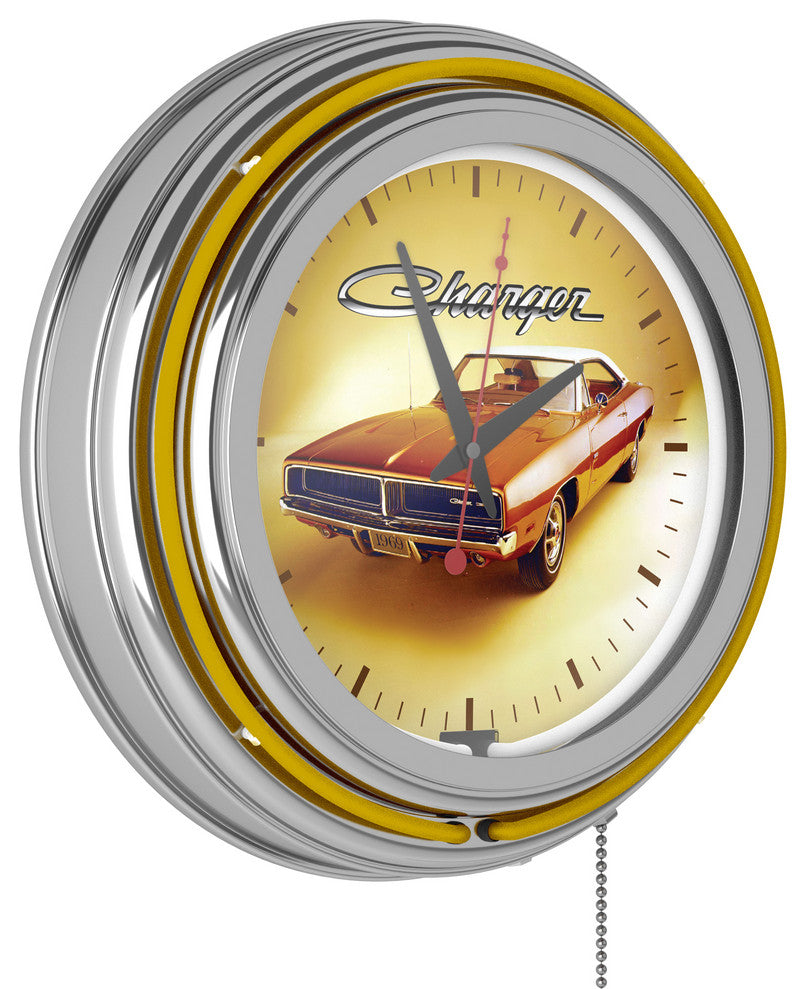 Dodge Chrome Double Rung Neon Clock, 69 Charger
