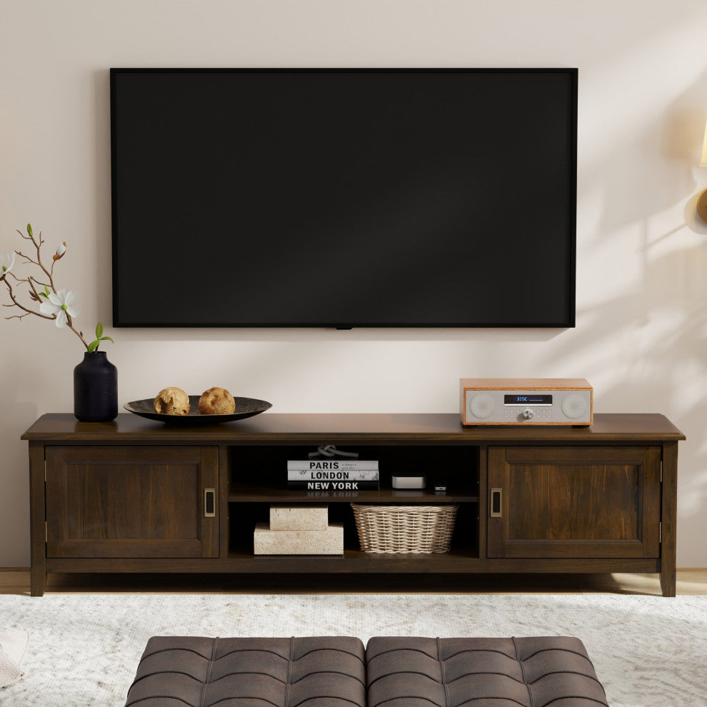 Burlington Solid Wood 72" Low TV Media Stand, Mahogany Brown
