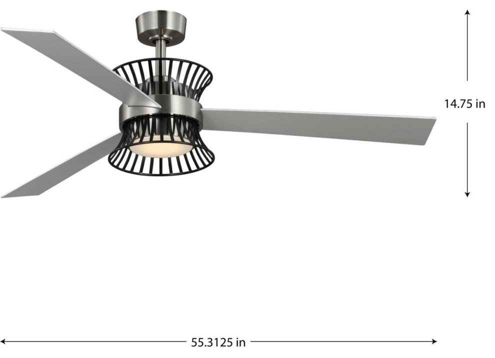 Bisbee Collection 55" 3-Blade Global Ceiling Fan, Brushed Nickel