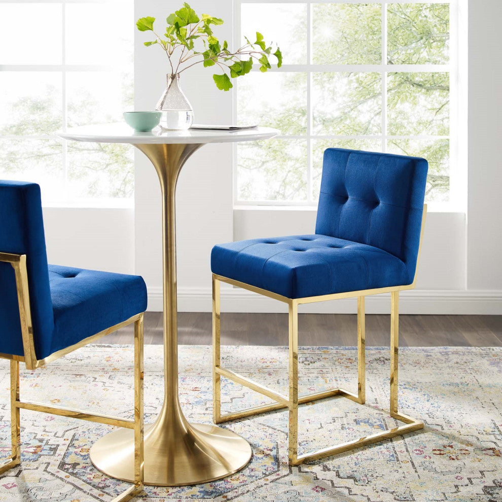 Blue Velvet Counter Stool, Heidi Giselle Gold Counter Stool, Glam Tufted Stool