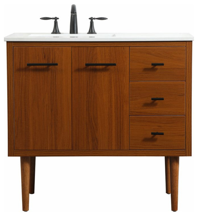 Home Living 22" Midcentury Modern Teak-Light Bathroom Vanity