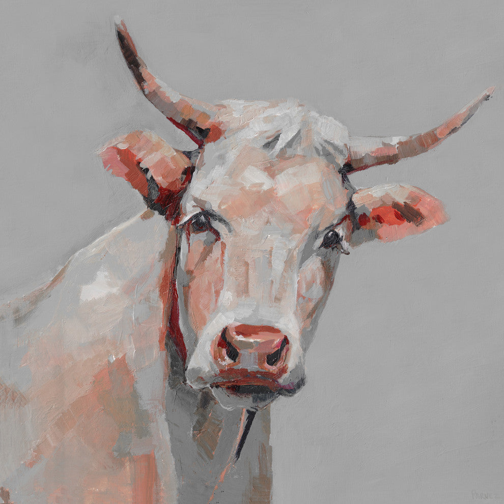 "Mischievous Cow" Painting Print on Wrapped Canvas, 12"x12"