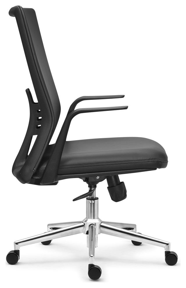 Modern Ergonomic Office Chair Faux Leather Upholstery Lumbar Support, Black