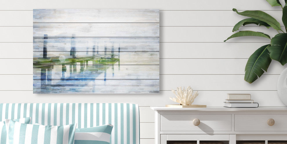 "Dock Mist" Painting Print on White Wood, 18"x12"