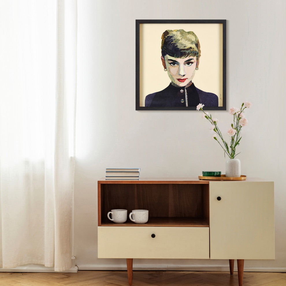 Audrey Handmade Collage Framed Graphic Wall Art Under Glass Signed by Alex Zeng