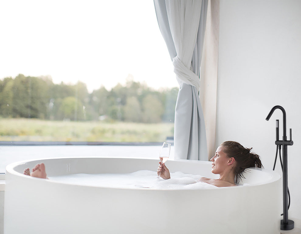 Single Handle Floor Mounted Tub Faucet, Matte Black