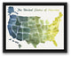 United States Blue and Green Watercolor Map 12x16 Black Floating Framed Canvas