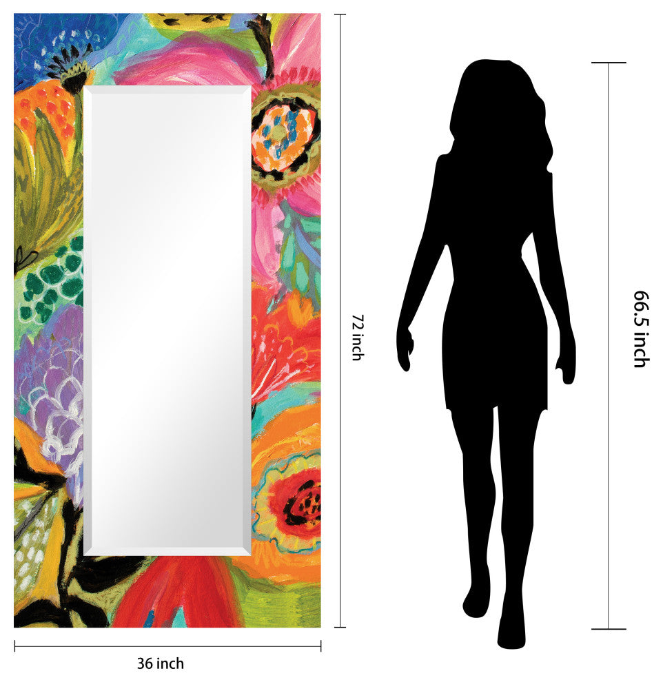 "Secret Garden Floral II" Leaner Mirror on Tempered Art Glass, 72" X 36"
