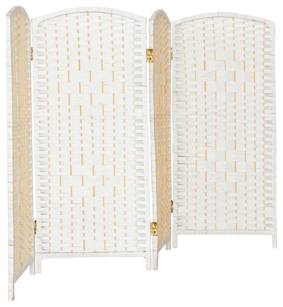 3 ft. Short Diamond Weave Fiber Room Divider White 4 Panel