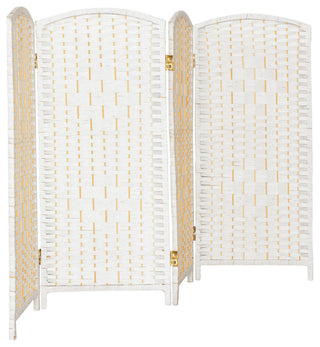 3 ft. Short Diamond Weave Fiber Room Divider White 4 Panel