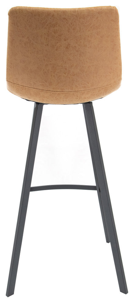 LeisureMod Elland Modern Upholstered Leather Bar Stool With Iron Legs & Footrest