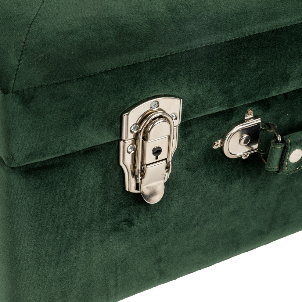 19.69"L Velvet Upholstered Storage Stool, Hunter