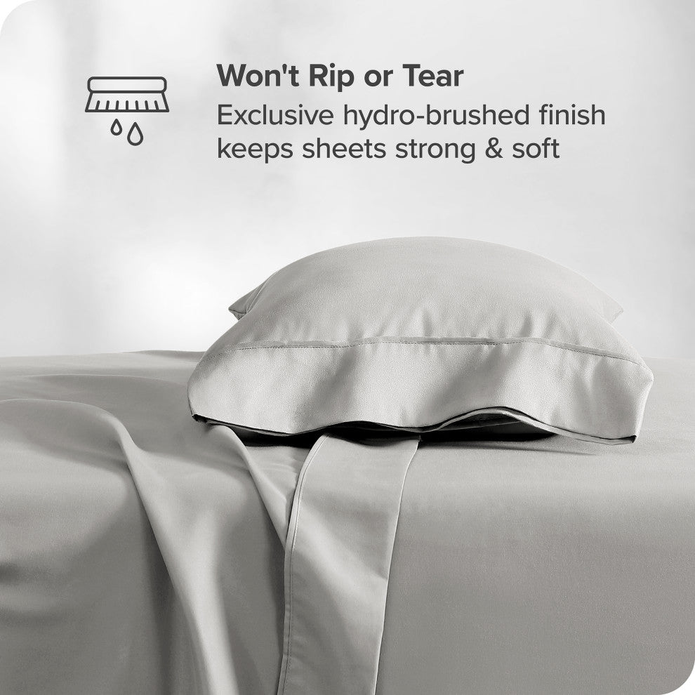 Bare Home Twin XL 1800 Microfiber Sheet Set, Light Gray
