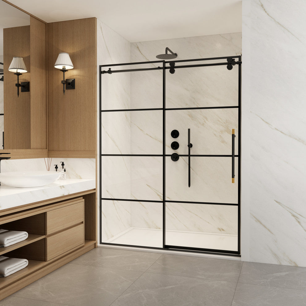 Losar Single Sliding Framed Shower Door, Matte Black, 60" W X 78"h