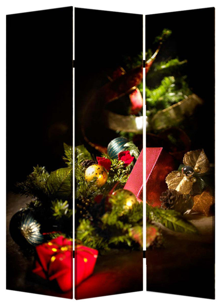 1" x 48" x 72" Multi Color Wood Canvas Christmas  Screen