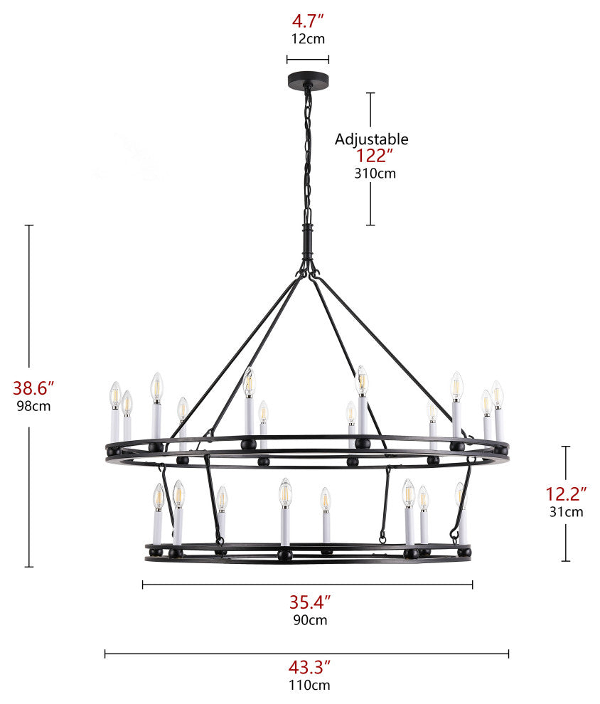 Matte Black 20-Lights Wagon Wheel Chandelier for Living Room
