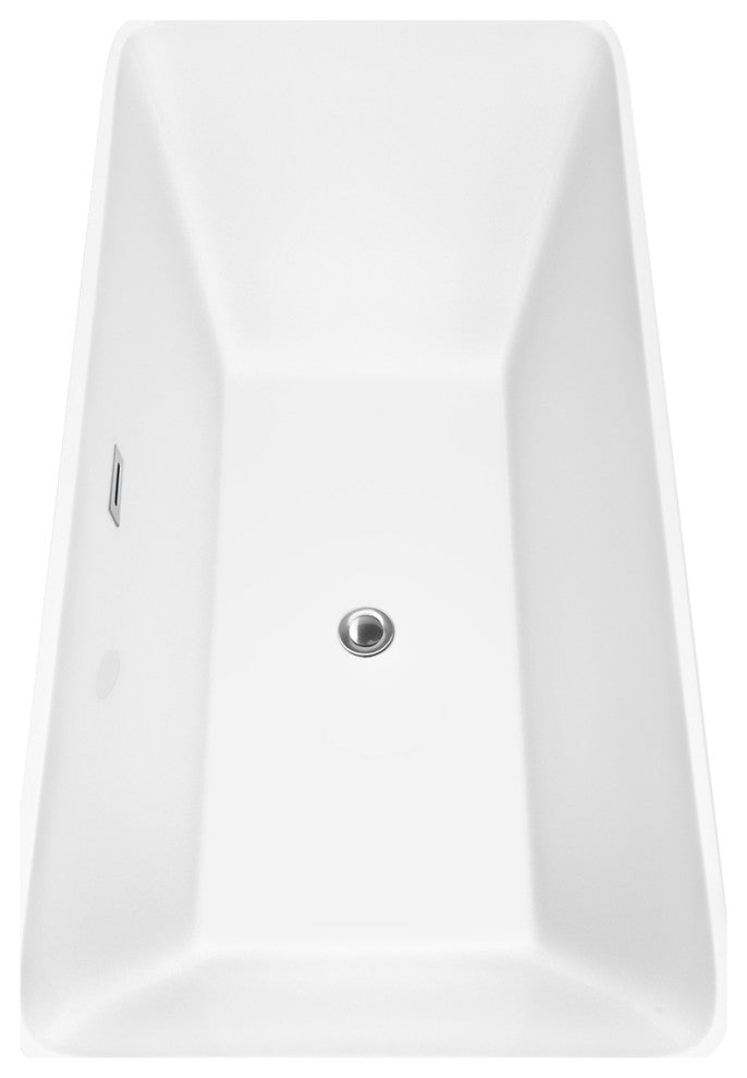 Tiffany 67" Freestanding White Bathtub, Polished Chrome Tub Filler & Trim Kit