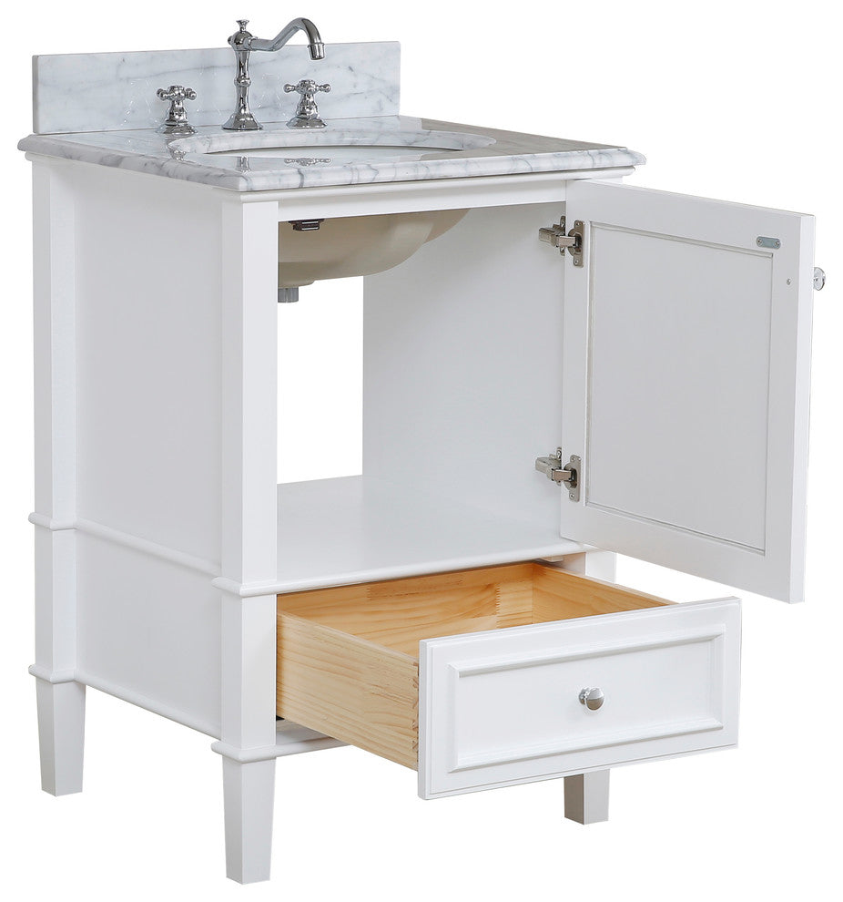 Olivia 24" Bathroom Vanity, White, Carrara Marble