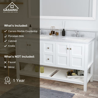 CASAINC 60" Marble Top Luxury Double Sink Bathroom Vanity, White