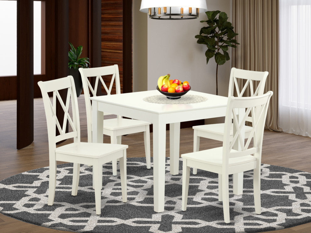 Oxcl5-Lwh-W 5Pc Square 36 Inch Table And 4 Double X Back Chairs