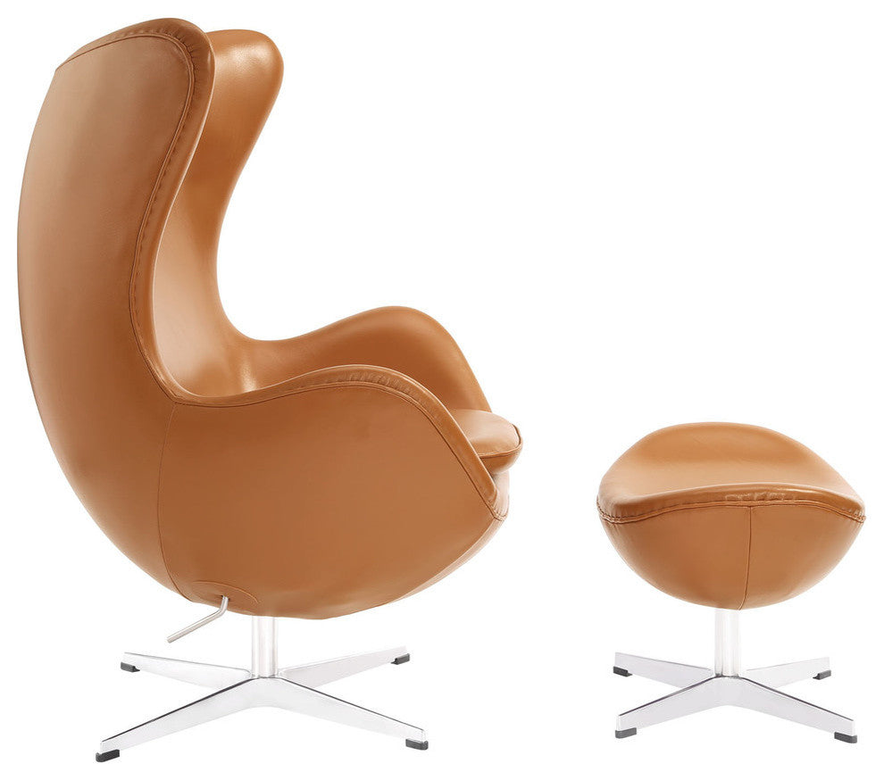 Modern Contemporary Living Room Leather Lounge Chair and Ottoman Terracotta