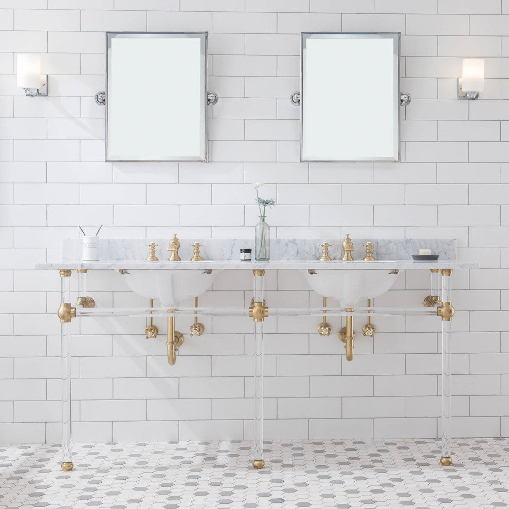 Embassy 72" Double Wash Stand, P-Trap, Countertop With Basin, Faucet, Mirror
