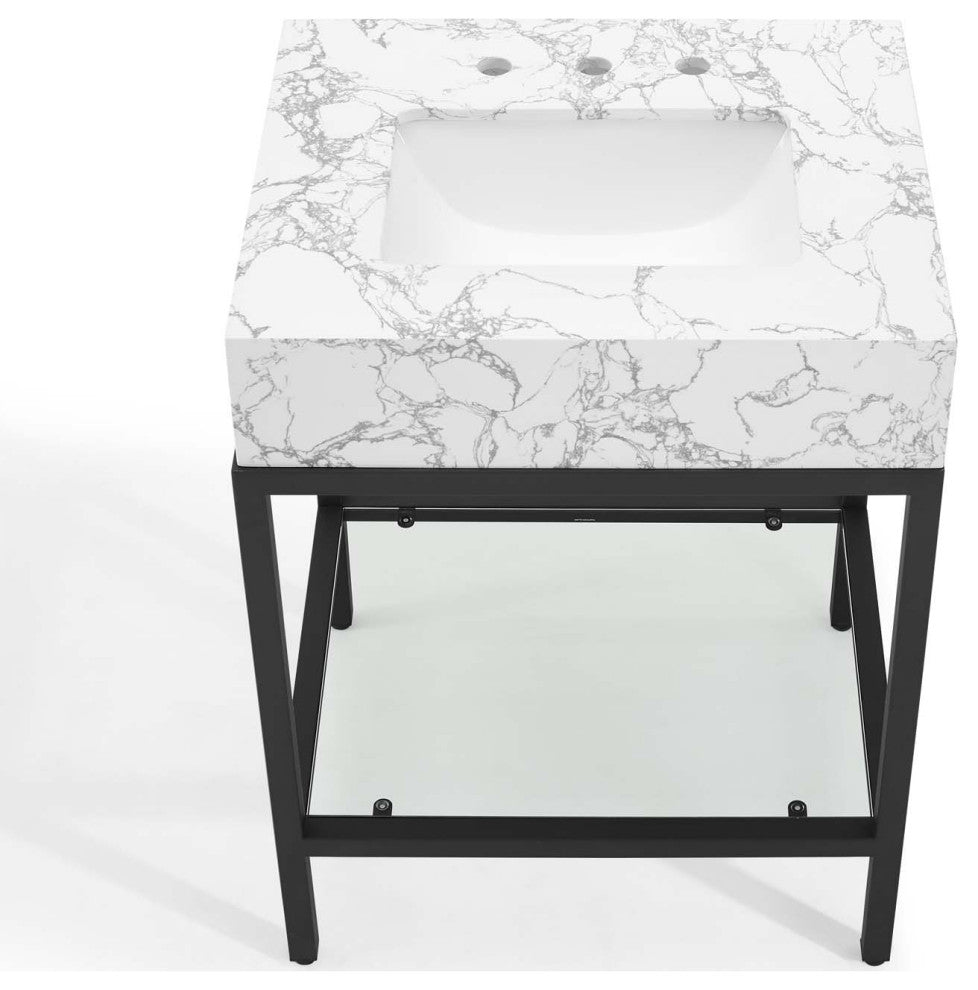 Sink Vanity Cabinet, Artificial Marble, Metal, Black White, Modern, Bathroom