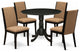 5Pc Dinette Set, Round Table, 4 Chairs, Light Sable Kitchen Chairs Seat, Black