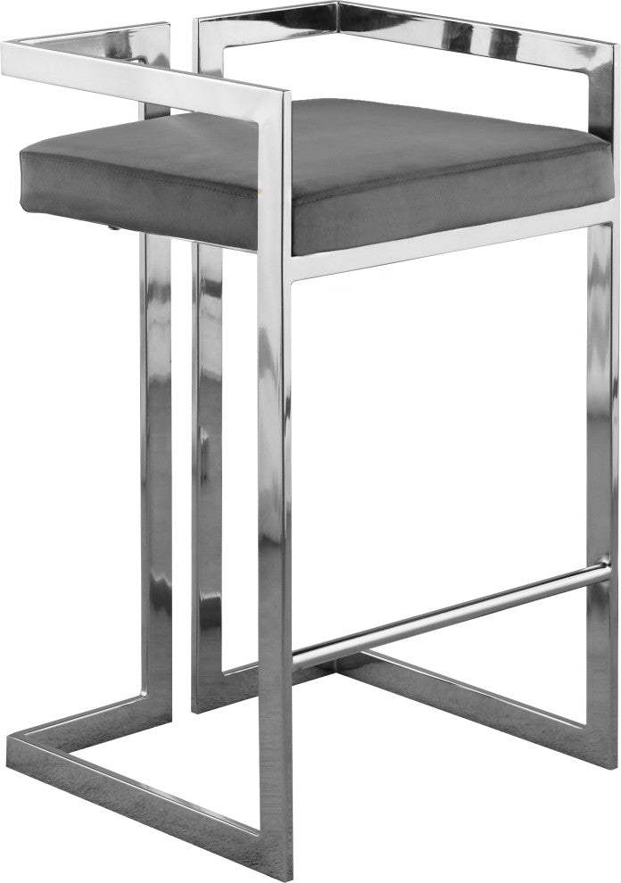 Ezra Counter Stool, Set of 2, Gray Velvet, Chrome Base