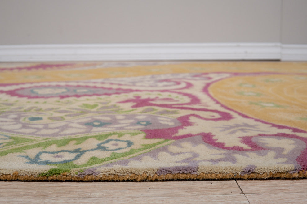 Hand-Tufted Wool Orange Transitional Floral Paisley Rug, 5' X 8'