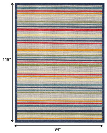 8"x10" Navy Colorful Striped Indoor Outdoor Area Rug