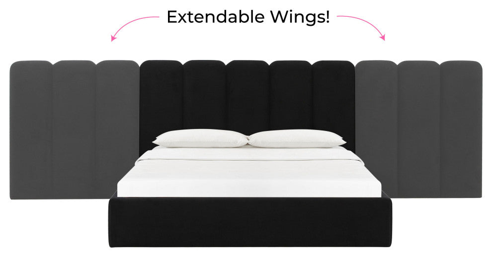 Palani Black Velvet King Bed - Black