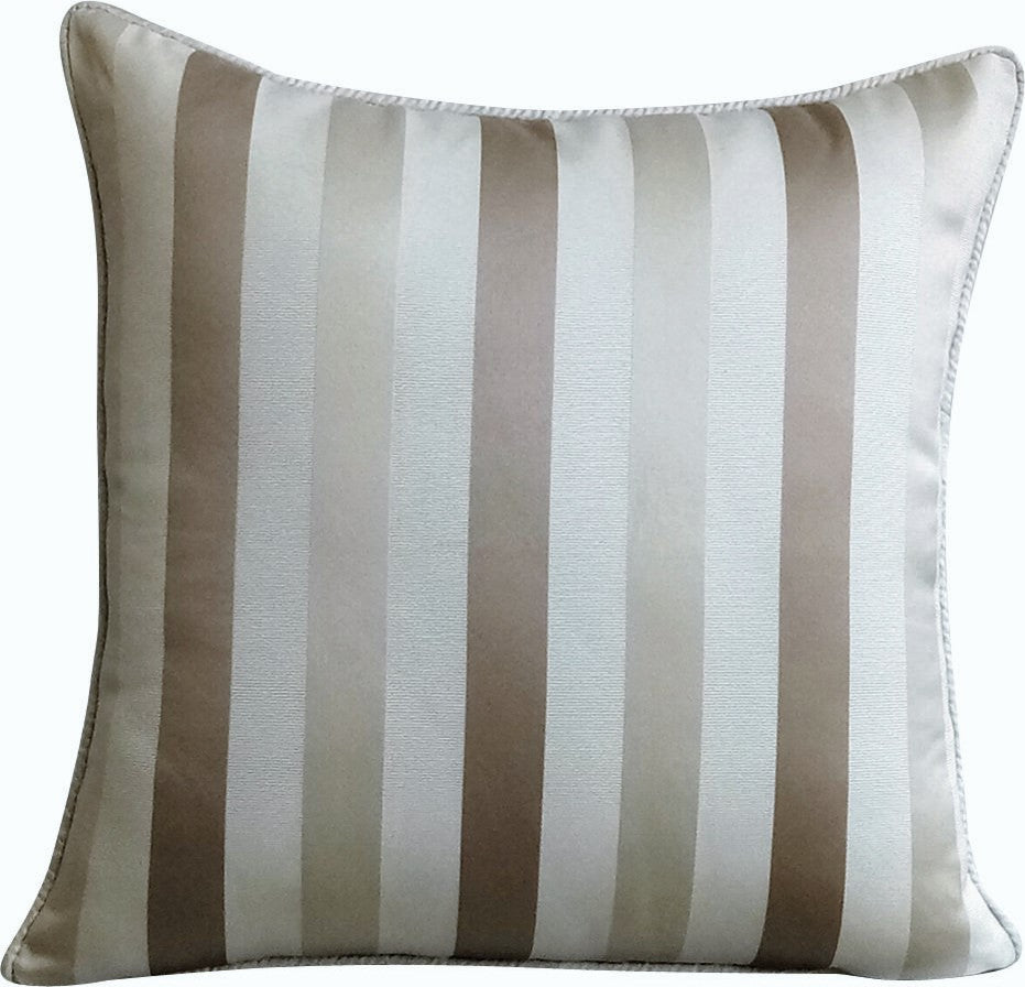 Beige Throw Pillow Cover, Ivory Stripe 18"x18" Silk, Striped With Beige