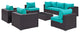 Modway Convene 8 Piece Outdoor Patio Sectional Set, Espresso Turquoise