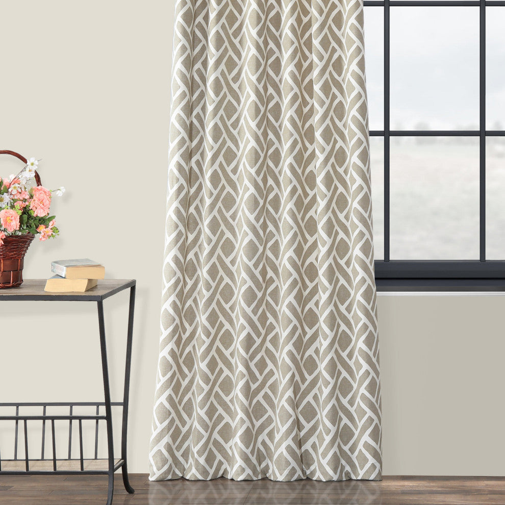 Martinique Taupe Printed Cotton Curtain Single Panel, 50"x120"