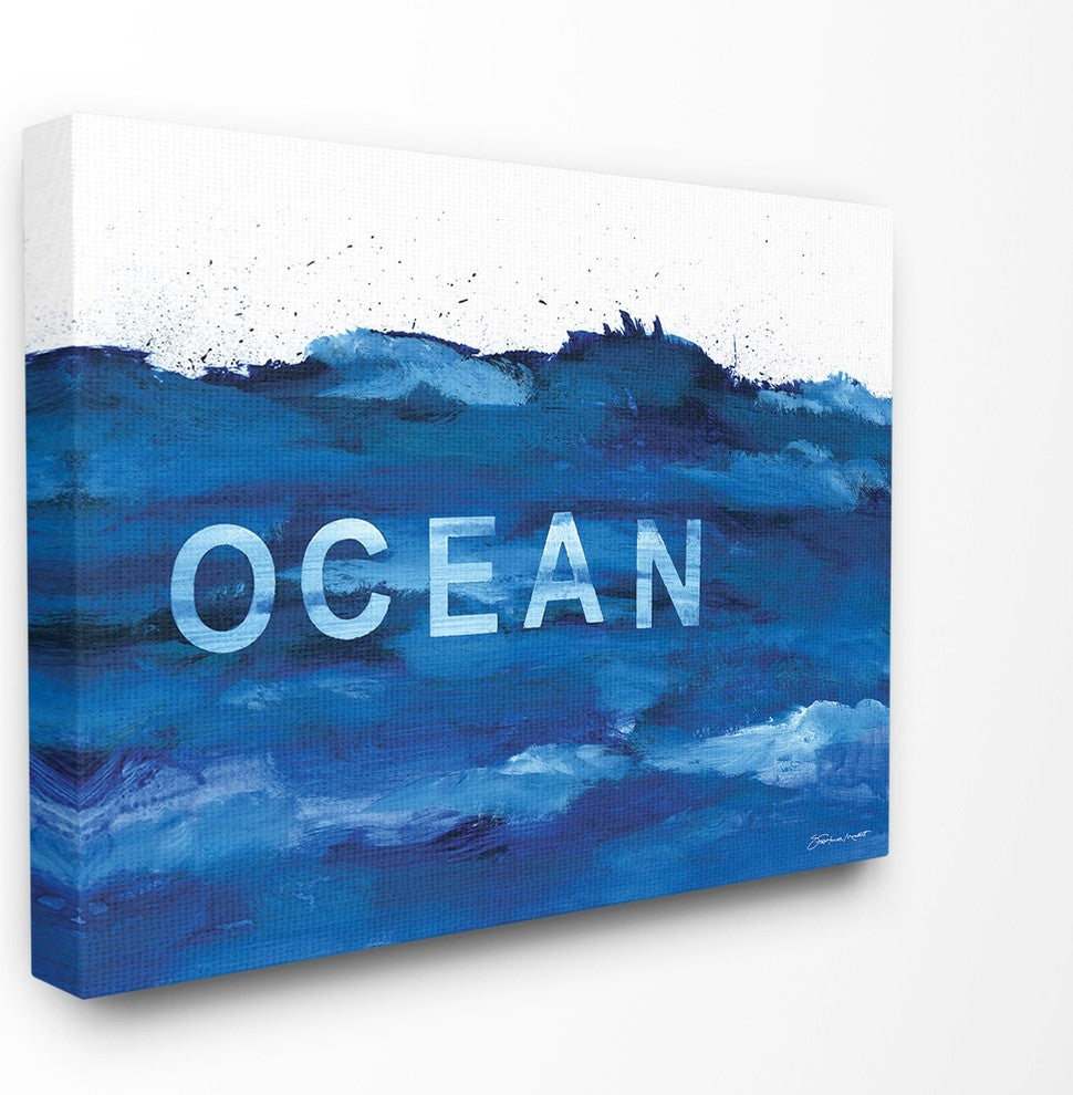 Minimal Ocean Blue Paint Splash XXL Stretched Canvas Wall Art, 30"x40"