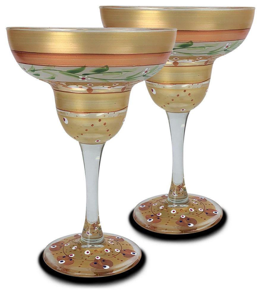 Mosaic Gold Garland Margarita Glasses, Set of 2