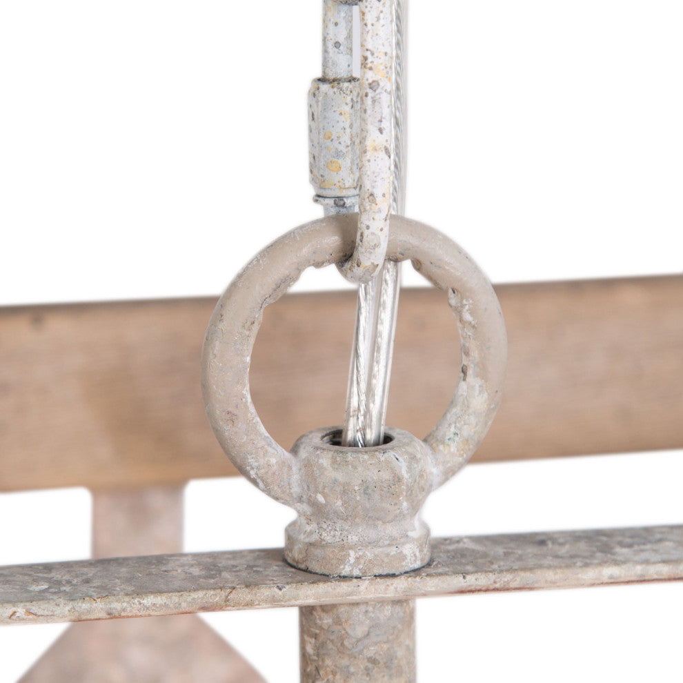 LALUZ 4-Lights Antique White Wood Farmhouse Square Chandelier